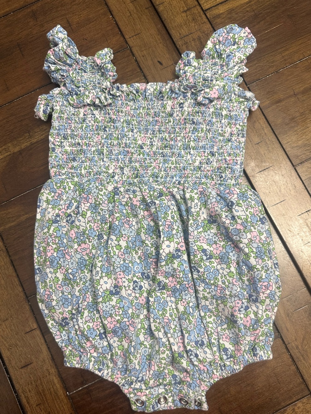 Smocked Floral One-Piece Dress in Pastel Blue & Pink